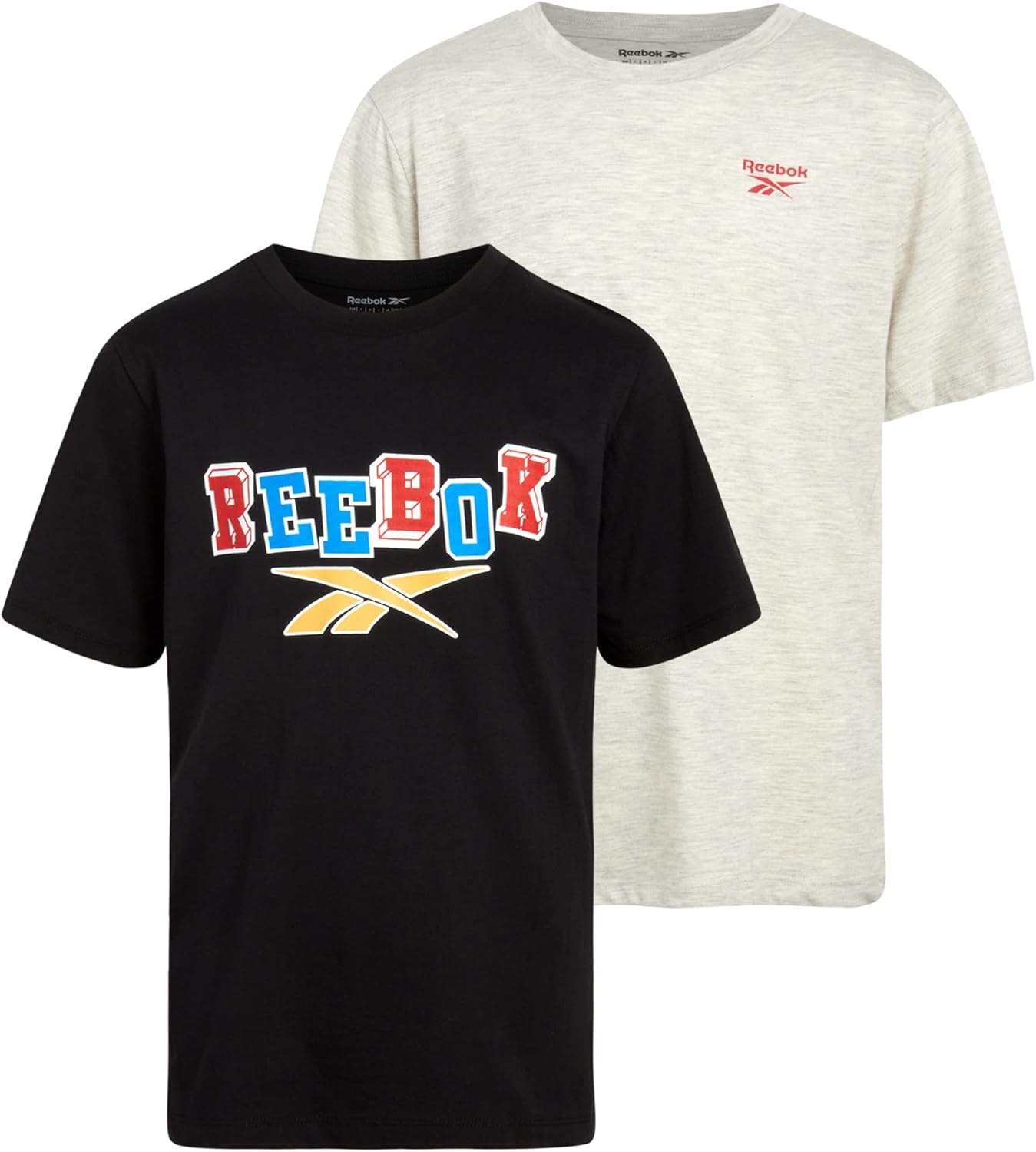 Reebok Boys' Athletic T-Shirt - 2 Pack Short Sleeve Crew Neck Active Performance Logo Graphic Tees for Boys (Sizes: 8-20)